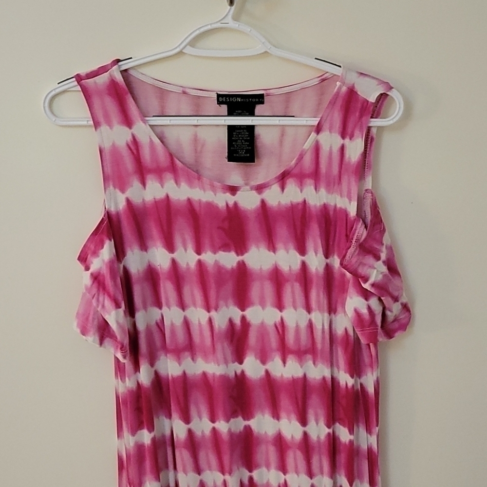 DESIGN HISTORY Hot Pink Shibori Cold Shoulder Beach Resort Maxi Dress - Picture 2 of 6